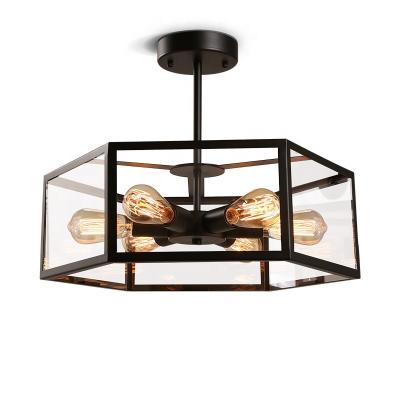 China Industrial black warehouse style iron clear glass shade ceiling mount lamp with e27 bulbs for sale