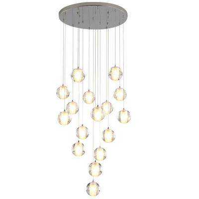 China Residential Modern Clear Crystal Glass Bubble Ceiling Stair Hanging Pendant Lamp Led Chandelier Light for sale