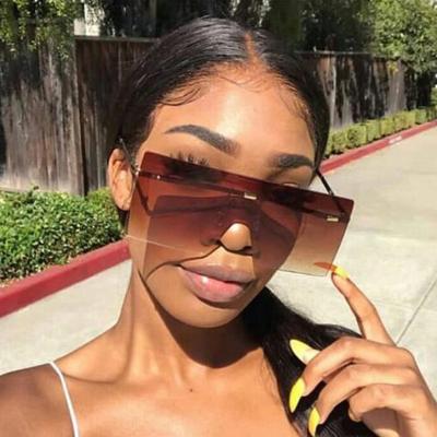 China Euromonk Square Luxury Women Oculos De Sol Gradient Ocean Lens Rimless Fashion Sunglasses Shading Oversized Sun Glasses Sun Glasses for sale