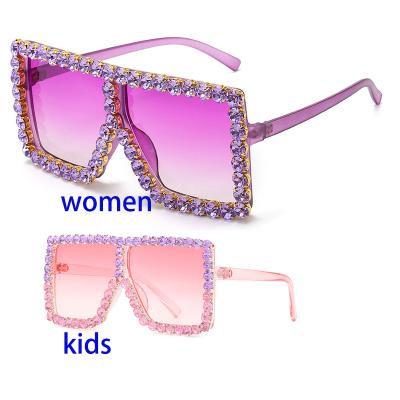 China Hot Fashion Euromonk Women Sunglasses Diamond Kid Mommy And Me Bling Glass Shades Shape Crystal Rhinestone Mommy And Me Sunglasses for sale