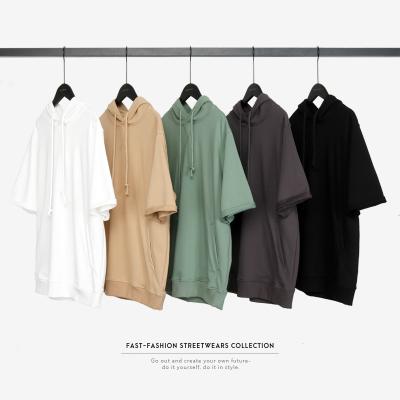 China Hot Sale QUICK DRY Short Sleeve Cotton Hoody Solid Casual Custom Made T-shirts Cotone With Drawstring for sale