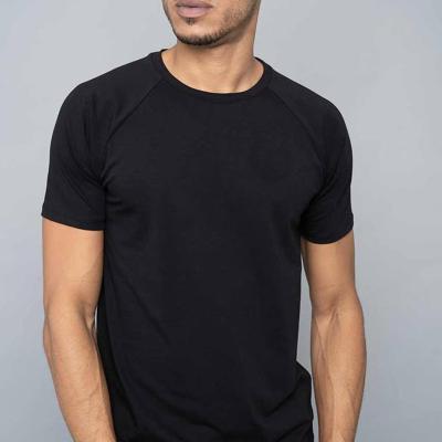 China Summer Hot Selling Best Stretch Cotton Casual Raglan Sleeve Anti-Pilling Workout Casual Basic Black T-Shirt For Men for sale