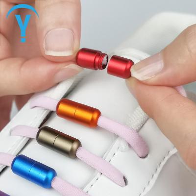 China Kids And Adults Color Metal Capsule Flat Shoe Accessories Elastic Free Tying Laces for sale