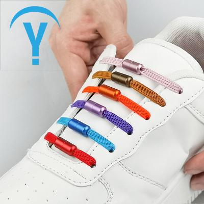 China Children's and adults' elastic free tying laces color metal cap shoe flat creative accessories free tying laces for sale