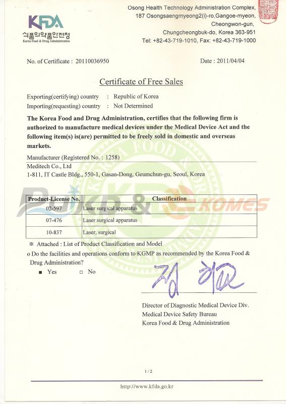 Certificate Of Free Sales - Guangzhou RuiKD Photoelectric Technology Co., Ltd.