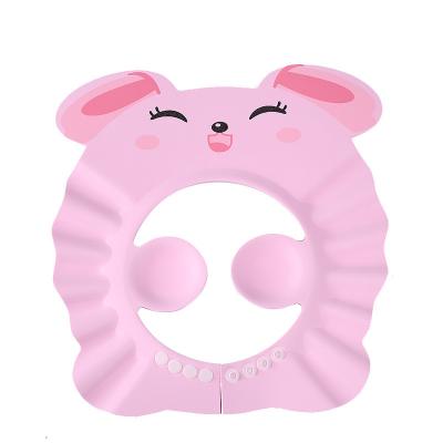 China Sustainable Adjustable Soft EVA Kids Shower Cap Baby Shower Cap Ear Eye Protection Hat Rabbit Baby Shampoo Hat for sale