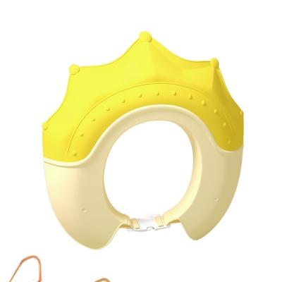 China Viable Adjustable Plastic Crown Baby Shampoo Hat Ear Eye Protection Hat Kids Shower Cap Baby Shower Hat for sale