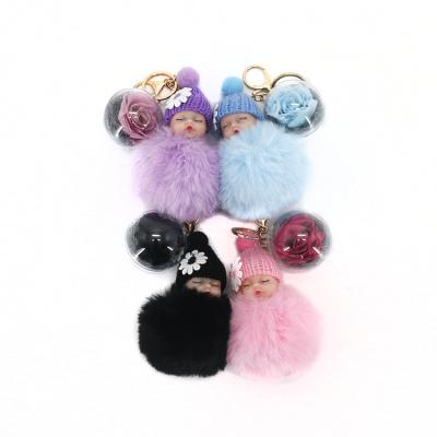 China Luxury Lovely Gift Faux Fur Durable Yellow Colorful Plush Pompom Baby - Doll Key Chain for sale