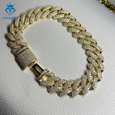 China Hiphop Hip Hop Jewelry 18mm S925 Silver gold plating Cuba link chain VVS moissanite Cuba  chain Bracelet For Men for sale