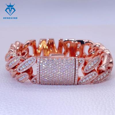 China Hiphop custom 20mm name letter Rose gold cuban bracelet 925 silvrer VVS Moissanite Cuban link chain bracelet for sale