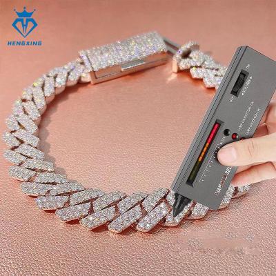 China Hiphop pass diamond tester 925 silver men Cuban chain bracelet custom 15mm vvs moissanite diamond smart bracelets et bracelets for sale