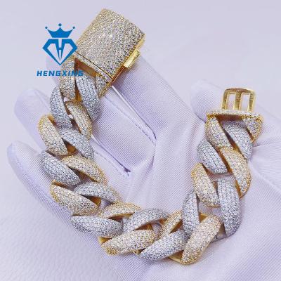 China Hiphop Custom 15MM Hip Hop Fashion moissanite Cuban chain Bracelets S925 Silver Luxury Iced out Bracelet For Men for sale