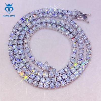 China Hiphop Fashion Jewelry Necklace 925 Sterling Silver 5MM Hip Hop Custom Ice Out VVS Diamond Moissanite Tennis Chain for sale