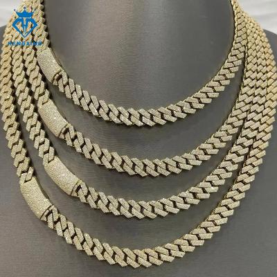 China Hiphop 15MM Iced Out Jewelry 925 Silver chain cuban Necklace  VVS Moissanite Diamonds Gold Plated Cuban Link Chain for sale