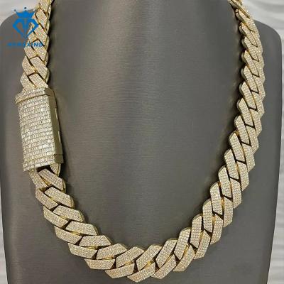 China Hiphop High Quality 20 mm Gold Plated cuban chain necklace men VVS Moissanite Miami iced out cuban link chain for sale