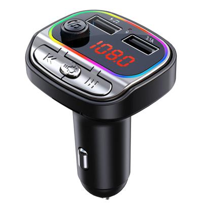 China 2021 Multifunctional New Coloful Wholesale Lights C21 Car Charger BT MP3 Player Dual Handsfree FM Transmitter USB Charger for sale