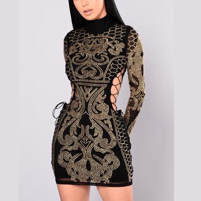 China Anti-Static Long Sleeve Luxury Women Dresses Clothing Women Clothes Studded Dress for sale