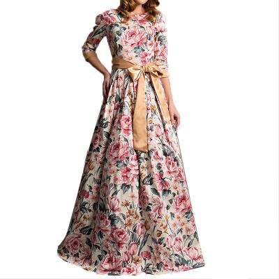 China Hot Sale Anti-Static Party Women Maxi Boho Floral Print Bowknot Maxi Dress Half Sleeve Elegant Casual Outfits for sale