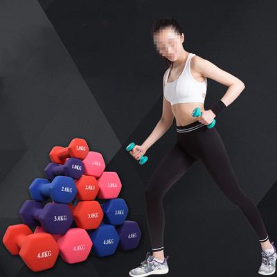 China Modern Gym Equipment Dumbbell Set Weighs Dumbbells Hexagon Neoprene Coated Dumbbell for sale