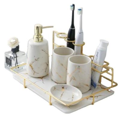 China Sustainable wholesale Home Decor Fashion White Ceramic Modern 5 Pieces Set Hotel Use Bathroom Set Natural luxury custom marble bathroom sets for sale