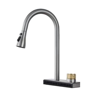 China Other Waterfall Faucet Deck Mounted SS 304 Brushed Pull Out/Down Kitchen Faucet Hot Cold Water Mixer for sale