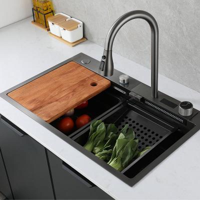 China With Faucet New design luxury kitchen sink 304 stainless steel double bowl sink digital display for washing with kitchen faucet for sale