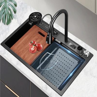 China With Faucet Popular Digital fregadero Smart Kitchen Sink Handmade Smart Waterfall Multifunction Kitchen Sink for sale