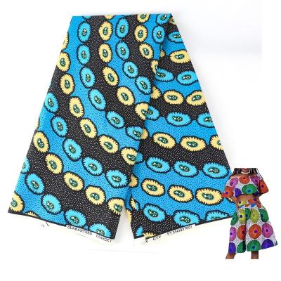 China Sales Antistatic Blue Color Polyester Material 100% Wax Fabrics Africa Styles Printed With Emboss for sale