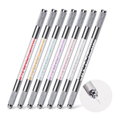 China Permanent High Quality Disposable Needle Crystal Stainless Steel Microblading Eyebrow Double Headed Pen for sale