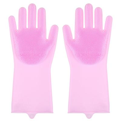 China Multifunctional High Quality Latex Long Sleeve Silicone Rubber Free Dishwashing Gloves With Washing Scrubber for sale