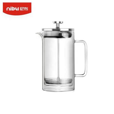 China NIBU French Press New Pyrex Tea Plunger Double Wall Wooden Coffee Press Maker Glass Stainless Steel Viable Portable French Coffee Pot for sale