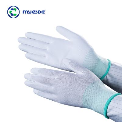 China High Quality Antistatic Elasticity Carbon Fiber Knitted PU White Fingertips Coated Anti Static ESD Working Gloves for sale