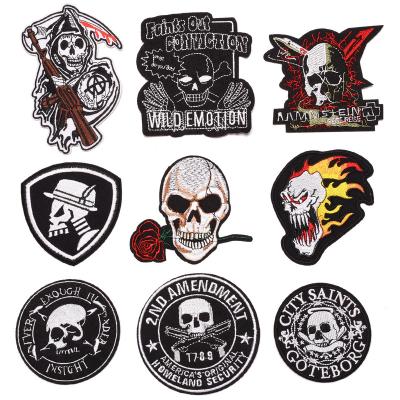 China 3D Embroidered Large Skull Skeleton For Women Men Teens Iron On Patches Badge Bags Top Hat Jacket Devil Vest Patch for sale