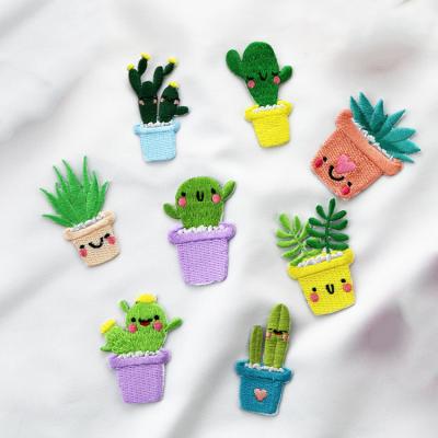 China Garment\jeans\DIY\bags\Overcoat Cactus Flower Pot Series Embroidery Patches For Clothing Backpack Decorative Applique Patches Badge for sale