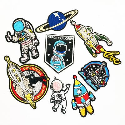 China Handmade Space Suit Embroidery Fabric Rocket Ship Patch Planet Microstamp Embroidery Patches for Clothing and Pants Patches for Teens for sale