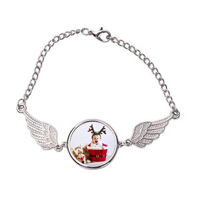 China Other New Design Custom Angel Wings Round Bracelet Blank Sublimation DIY Your Photo Jewelry for sale