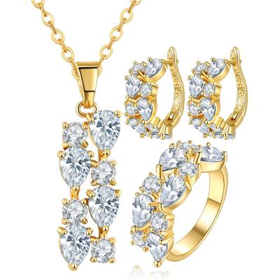 China High Quality Earring Ring Fashion Jewelry Sets Mona Lisa Style White Zircorn Rose Gold Necklace Jewelry Set For Women Christmas Valentine Gift for sale