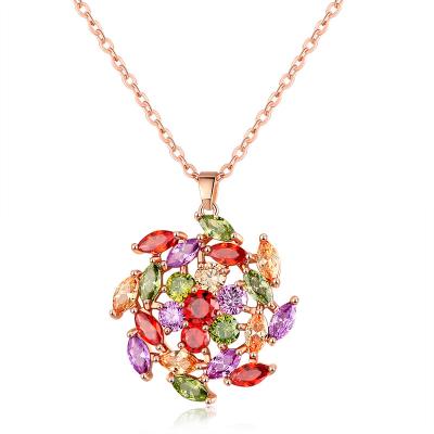 China TRENDY Flower Rose Gold Necklace Pendant Mona Lisa Style Color Rotating Spark Fashion Jewelry For Women Christmas Valentine's Day Gift for sale