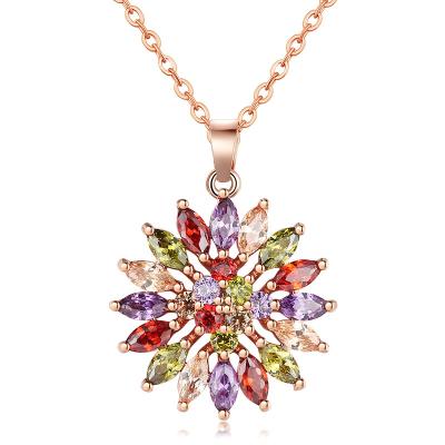 China TREND Fashion Jewelry Mona Lisa Style Color Zircon Flower Rose Gold Necklace Pendant for Women Girls Christmas Valentine's Day Gift for sale