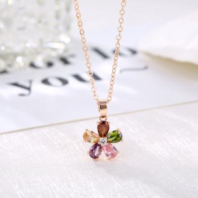 China Trendy Jewelry Mona Lisa Style 7 Colors Small Flower Rose Gold Necklace Pendant for Women Girls Christmas Valentine's Day Gift for sale