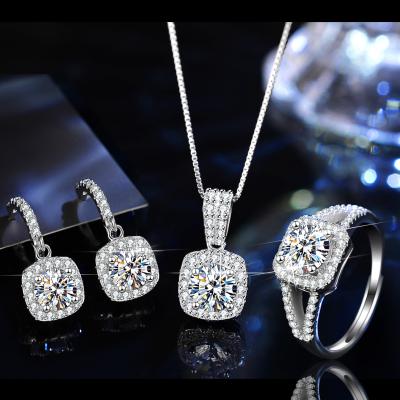 China 1 Carat CLASSIC Luxury Perfect Cut Moissanite Diamond With GRA Certification S925 Sterling Silver Necklace Earring Ring Jewelry Sets for sale