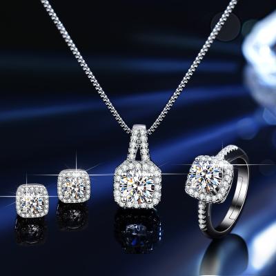 China 1 Carat CLASSIC Perfect Cut Moissanite Diamond with GRA Certification S925 Sterling Silver Luxury Necklace Earring Ring Jewelry Sets for sale