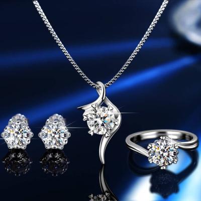 China CLASSIC 1 Carat Moissanite Diamond Fine Cut with S925 Sterling Silver Flower Necklace Earring Ring Luxury Jewelry Sets by GRA Certification for sale