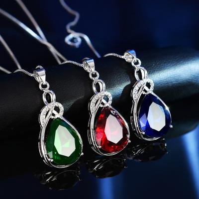 China TRENDY Platinum Plated Silver Geometric Multicolor Women Engagement Crystal Necklace Pendant Jewelry Lady Valentine's Day Gift for sale