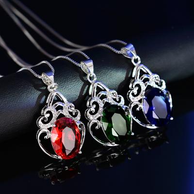 China TRENDY Platinum Plated Silver Geometric Color Crystal Trendy Necklace Pendant Jewelry For Women Ladies Christmas Valentine's Day Gift for sale