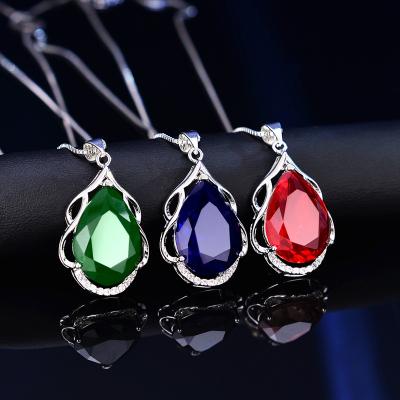 China TRENDY Platinum Plated Silver Multicolor Crystal Necklace Pendant Jewelry For Ladies Women Engagement Valentine's Day Gift for sale