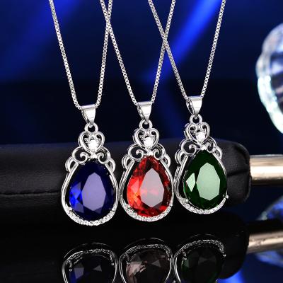 China TRENDY Platinum Plated Silver Drop Shape Crystal Trendy Necklace Pendant Jewelry Multicolor For Women Ladies Christmas Valentine's Day Gift for sale