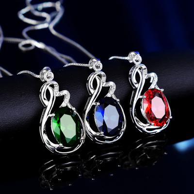 China TRENDY Platinum Plated Silver Oval Shape Multicolor Crystal Flower Style Necklace Pendant Jewelry For Women Lady Engagement Present Gift for sale