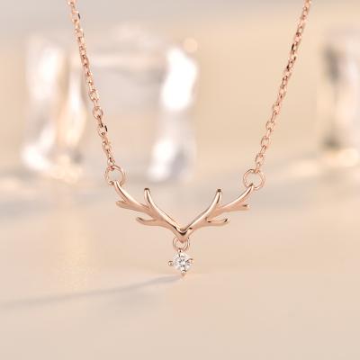 China FASHIONABLE Original Necklace Design 925 Sterling Silver Christmas Elk Deer Antler Pendant Jewelry For Women Kids Present Christmas Gift for sale