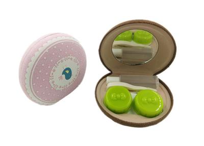 China Round Cute Contact Lens Case Storage Box Made From Pink / Brown Canvas for sale